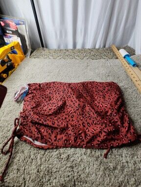 Women's Leopard Print Bandeau Bikini Ruched Side Swim Top Red Decree XL